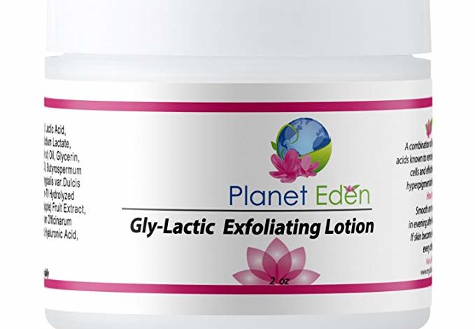 Planet Eden 20% Gly-Lactic Exfoliating Lotion with 10% Glycolic and 10% Lactic Acids – Natural Ingredients with Hyaluronic Acid for Aging and Sun damaged Skin (2 OZ)