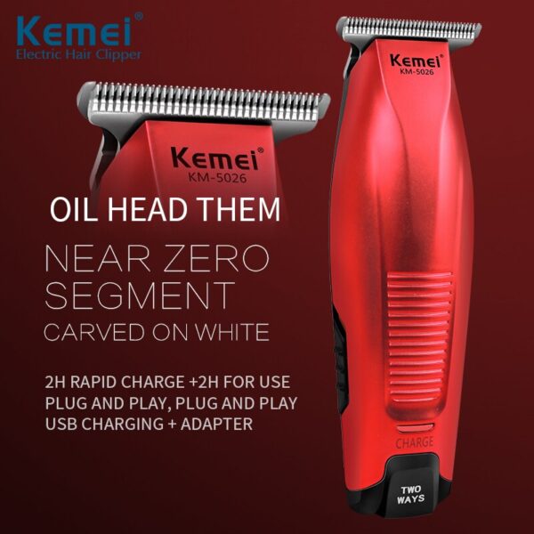 Kemei Professional Hair Clipper Cordless 0mm Baldheaded Hair Beard Trimmer Red Color Precision Hair Cutter Haircut Machine